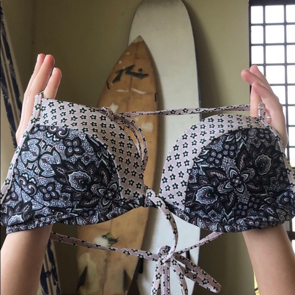 Dark purple and pink paisley bikini top
